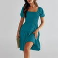thumbnail image 6 of WEAIXIMIUNG Women Summer Mini Dresses Casual Square Neck Smocked Puff Sleeve Cute Short Dress Summer Dresses for Women 2024 Midi Vacation XXL Blue, 6 of 8