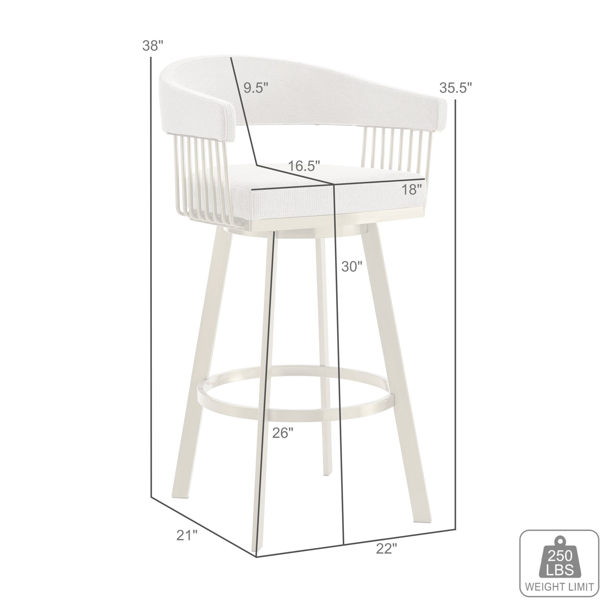Chelsea 30" Swivel Bar Stool with Gold Brushed Stainless Steel and Silver Fabric