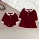 thumbnail image 3 of Sisters Dress Spring Baby Girls Lace Lapel Bodysuit Red Velvet Girls' Lace Puff Sleeve Princess Dress New Years' Clothes, 3 of 6