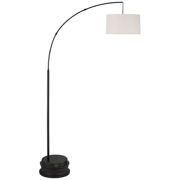 360 Lighting Cora Modern Arc Floor Lamp with Riser 76 1/2" Tall Black Metal White Linen Drum Shade for Living Room Reading Bedroom Office House Home