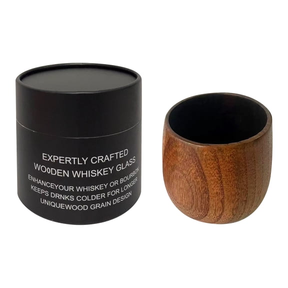 Wooden Whiskey Glasses Set - Charred Oak Bourbon Glasses for Men - Old Fashioned Tasting Cups with Gift Box - Perfect for Groomsmen, Dad's Birthday & Retirement Gifts(C)