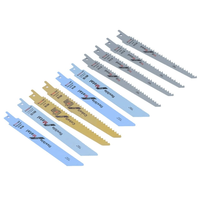 Reciprocating Saw Blades, 10Pcs 4 Types High Carbon Steel + Bimetal Sabre Saws Blade Excellent Strength Long Service Life for Metal