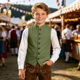 thumbnail image 2 of Boys Oktoberfest Stand Collar Vest Formal Sleeveless Waistcoat with Single Buttons Kids Bavarian Style Vest Jacket for Festival Casual Wear(Army Green,11-12 Years ), 2 of 5