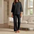 thumbnail image 2 of 2 Piece Sets for Women, Women's Casual Trousers Suit Set Comfortable Round Neck Long Pants Outfit For Daily Wear Vacation Spring Summer Fall, Suits(Black,3XL), 2 of 7