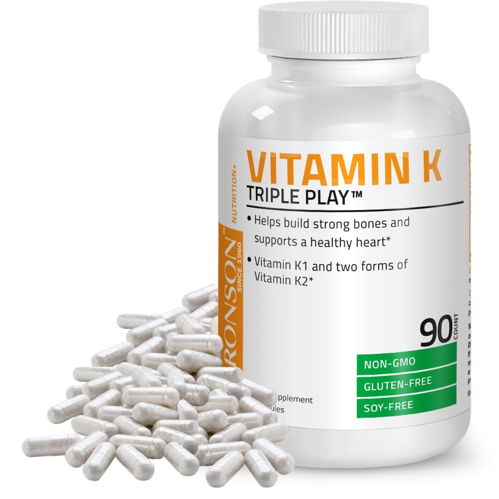 Bronson Vitamin K Triple Play (Vitamin K2 MK7 / Vitamin MK4 / Vitamin K1) 90 Capsules - Walmart.com