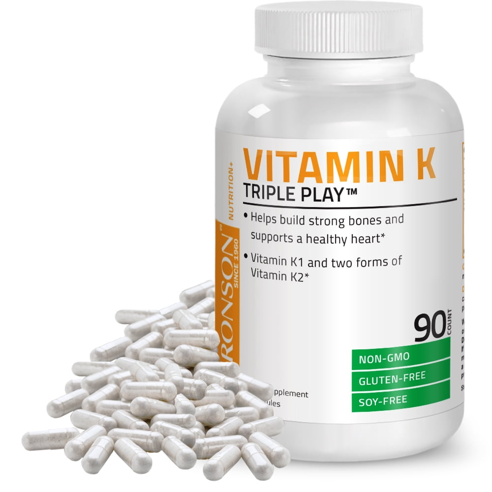 Bronson Vitamin K Triple Play (Vitamin K2 MK7 / Vitamin K2 MK4 / Vitamin K1) 90 Capsules