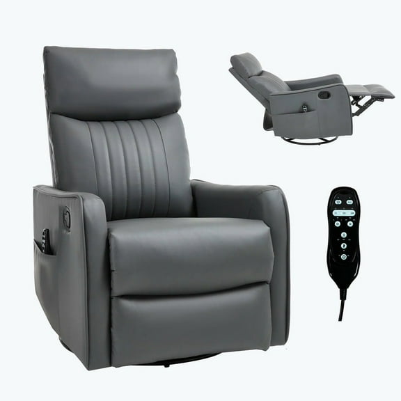 Resenkos Faux Leather Heat Massage Recliner Chair, 8 Vibration Modes & Lumbar Heat, Rocker Swivel, Grayish Green