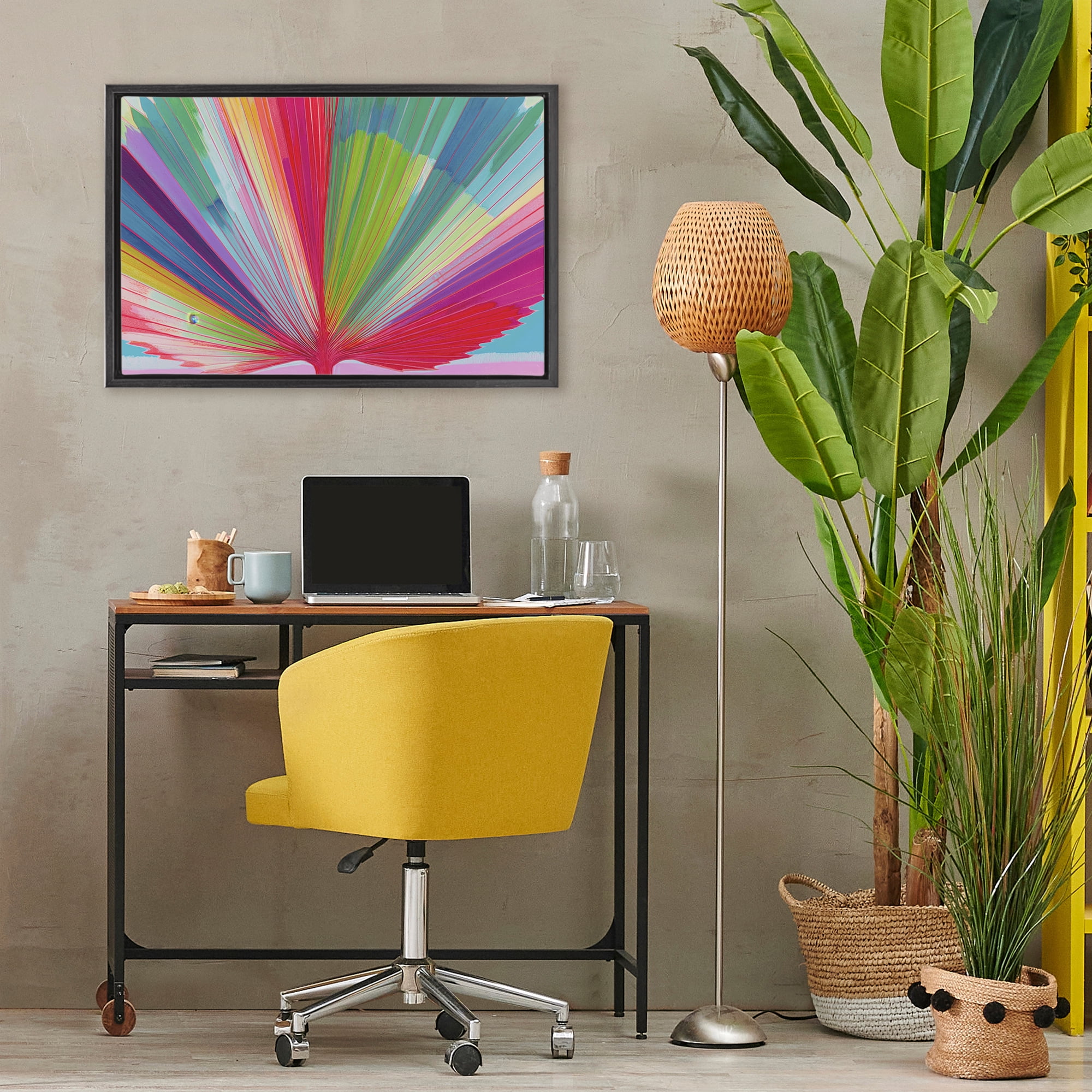 Stupell Industries Palm Fan In Spectrum Black Framed Floater Canvas Wall Art, design by Chromatic Storm Studio