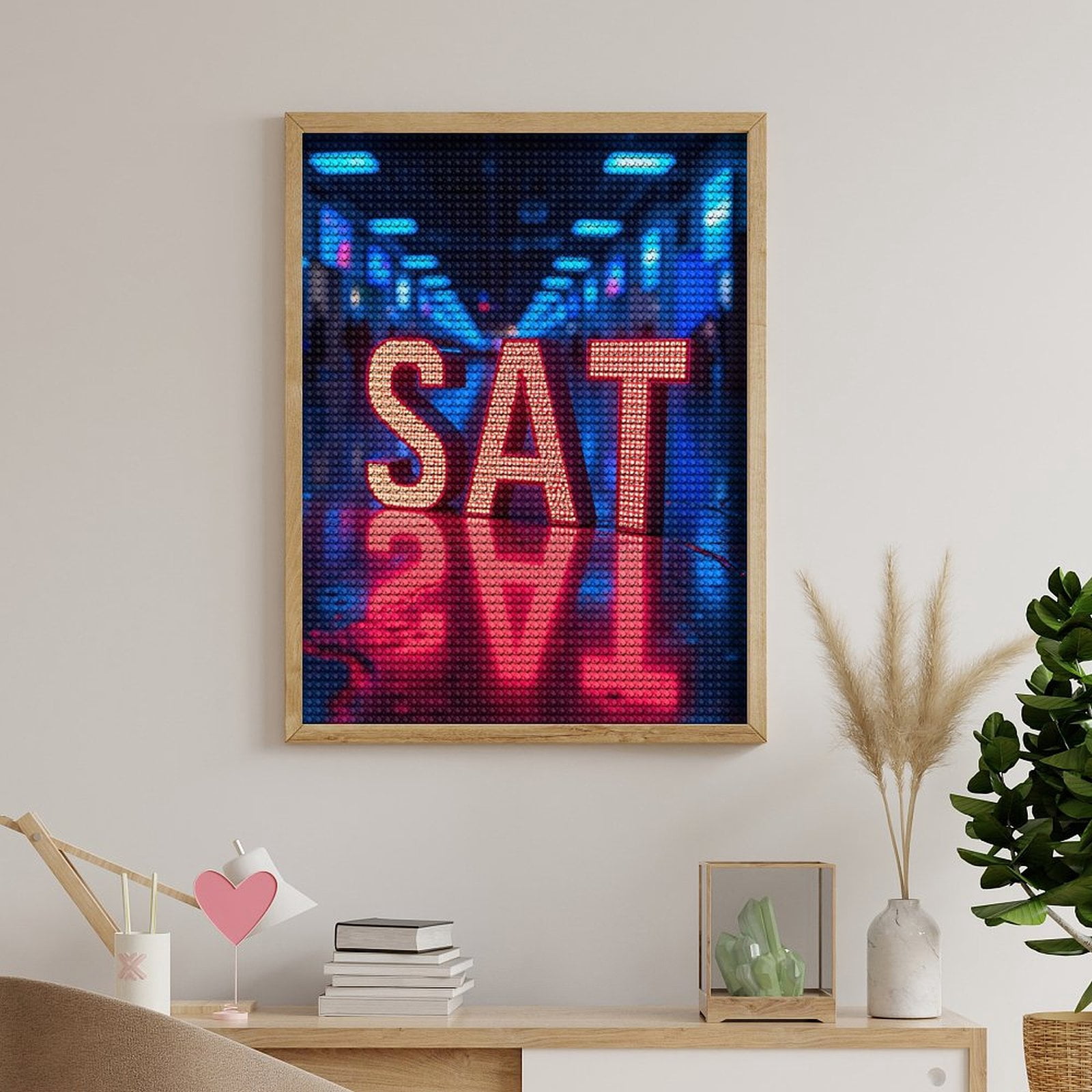 Diamond Art Kits for Adults, Neon Letters Blue Background 5D Diamond Painting Kits for Adults Beginners, DIY Full Drill Diamond Painting, Gem Art and Crafts 12x16