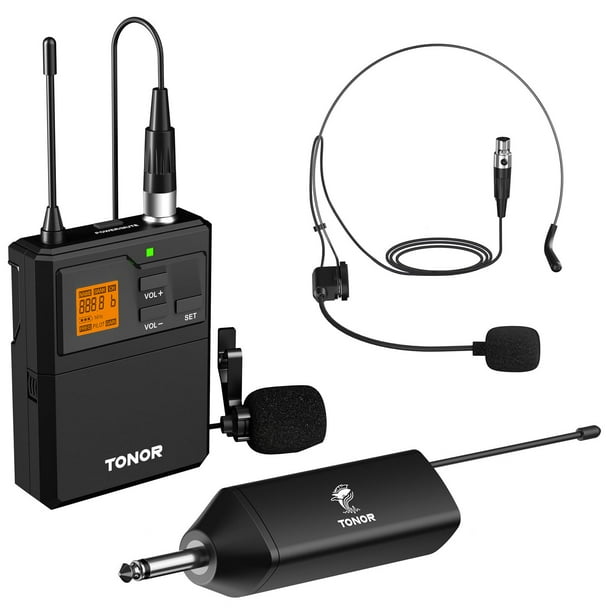 Sistema de micrófono inalámbrico TONOR UHF con auriculares/micrófono de solapa