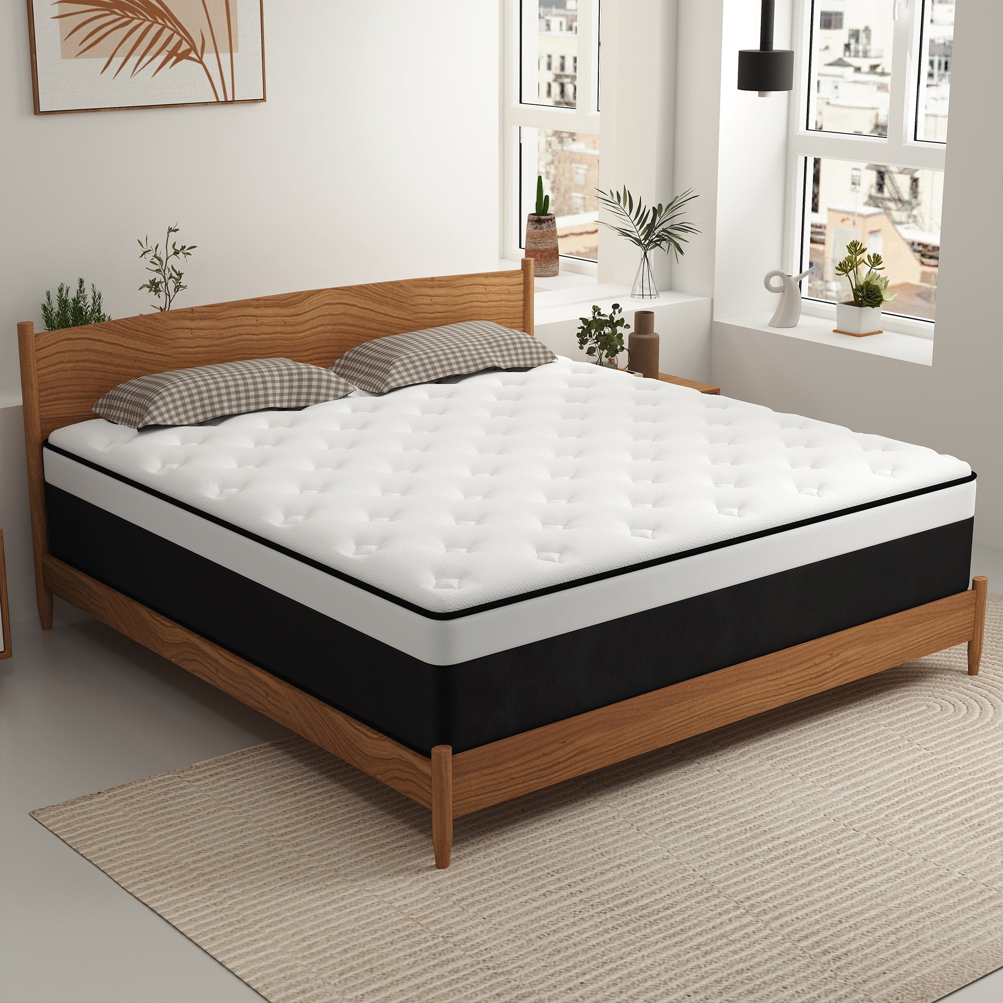 Kviwasha 14 inch King Mattress in a Box, Hybrid Gel Memory Foam with Individually Wrapped Pocket Coils, Medium Firm, Pressure Relief, Cooling Sleep Support for Adult