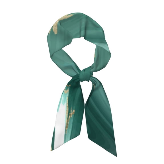 Xecao Green And Gold Marble Pattern Large Satin Head Scarf - Satin Hair Scarves Silk Bandana Scarf Headscarf Silk Feeling Scarf for Women