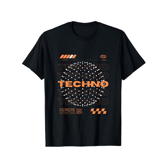Techno Orb Graphic 100% Cotton Black Tee with Bold TECNO Print & Abstract Design Printed pattern short-sleeved shirt