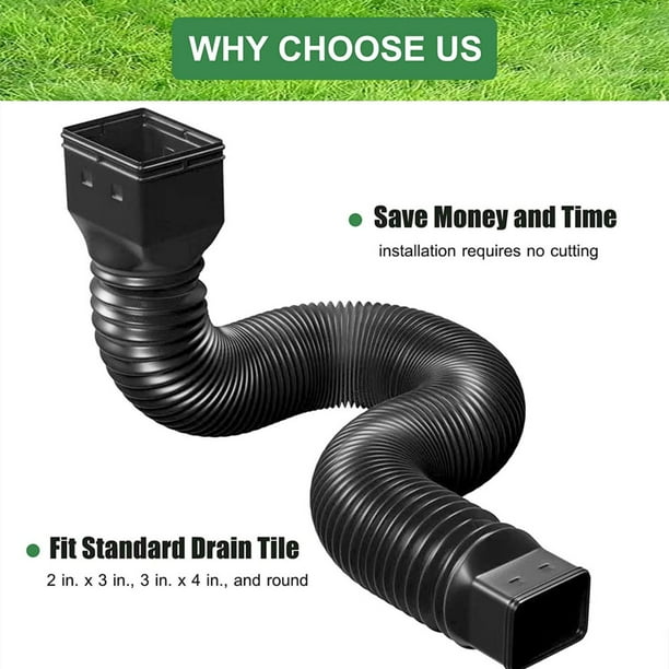 Rain Gutter Downspout Extensions Flexible Universal Drain Pipe Fit Standard Drain Tile Black B