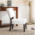 thumbnail image 3 of Modern Armless Decorative Chair, Blended Leather Tufted Accent Chair with Oversized Seating, Leisure Chair with Wood Legs for Bedroom, Living Room, Ivory, 3 of 5