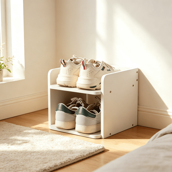 Skyhill Shoe Cabinet,2-Tier Shoe Rack,Cream White Shoe Storage Organizer,Space-Saving Shoe Shelf for Entryway,Closet,Bedroom