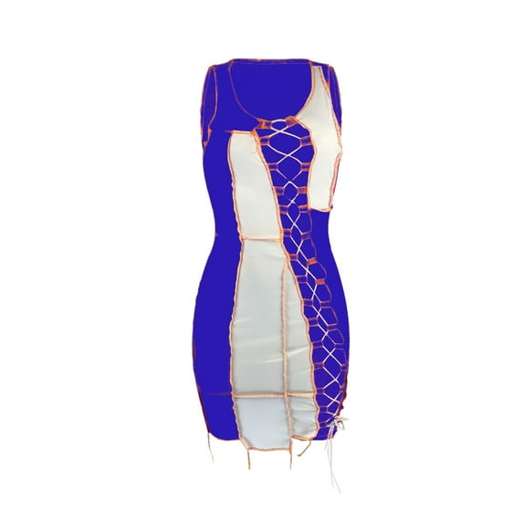 KOMOO Women' Plus Bodycon Dress Contrast Color Bandage Stitching Skinny Dress Hollow Out Mini Dress