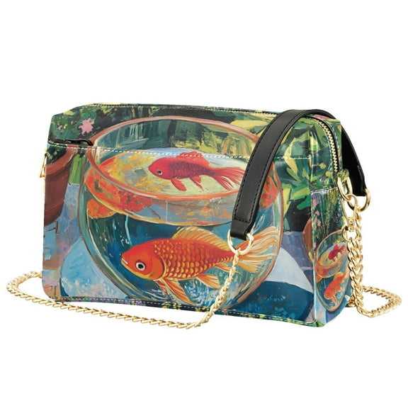 FORMRS Women Crossbody Purse with Chain Strap Vegan Leather Shoulder Handbag, Art Goldfish Bowl