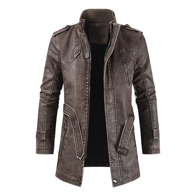 Qertyioot Veste en Cuir d'Hiver pour Hommes Mode Fermeture Éclair Manches Longues Tenue Décontractée