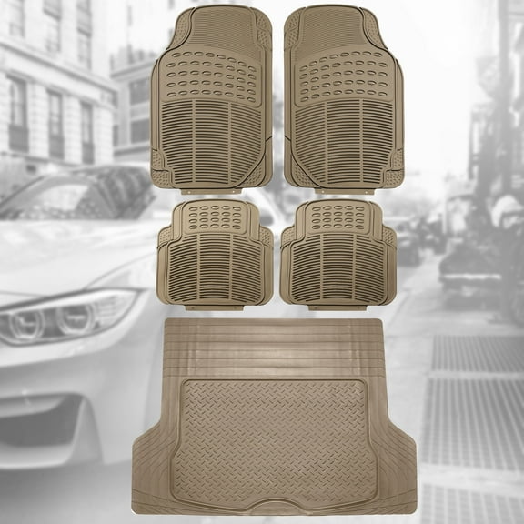 FH Group Universal Fit Rubber Beige Floor Mats with Beige Trunk Cargo Liner