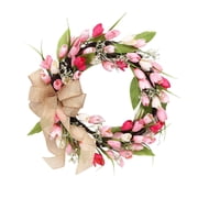 Flower Wreath for Front Door 17.72-inch Tulip Wreath, Outdoor Mother's Day and Valentine's Day Wreath, Perfect for Front Door Holiday Decor, Pink