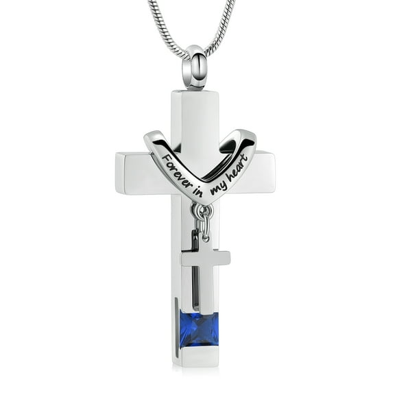 Double Cross Urn Necklaces for Ashes Birthstones Cremation Pendant Urns for Human Ashes Memorial Keepsake Locket Jewelry Memorial Urn Jewelry