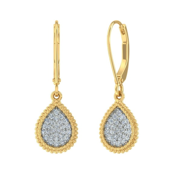 1/3 Carat Round Diamond Teardrop Dangling Earrings in 10K Yellow Gold - IGI Certified