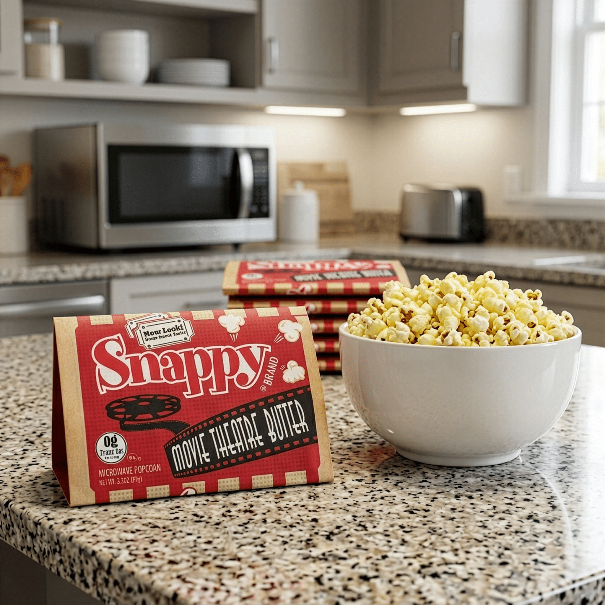Snappy Movie Theater Butter Microwave Popcorn, 3.5 oz Bags, 48 Count, Non-GMO, Whole Grain