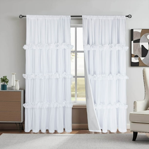 HIG Cortinas Blackout Uptown con Estampado Moderno en Blanco Liso y Bolsillo para Barra, 137 x 213 Cm (2 Paneles)