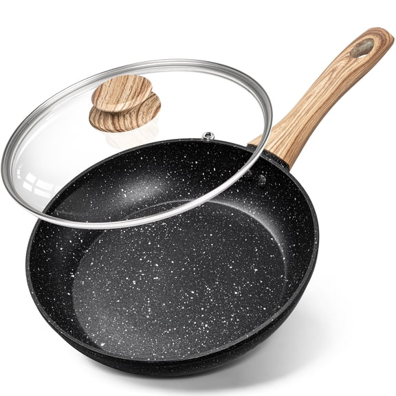 8 Inch Nonstick Frying Pan with Lid, Black