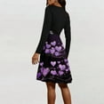 thumbnail image 4 of Valentine Dress for Women 1950S Retro Long Sleeve V-Neck Cocktail Dresses with Belt 3D Love Heart Printing A-Line Dress Purple 2XL, 4 of 6