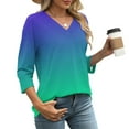 thumbnail image 4 of WCMZJ 3/4 Length Sleeve Womens Tops Summer Casual V Neck T Shirts Cute Tunic Tops for Ladies Loose Fit Dressy Blouses Light Blue L, 4 of 7