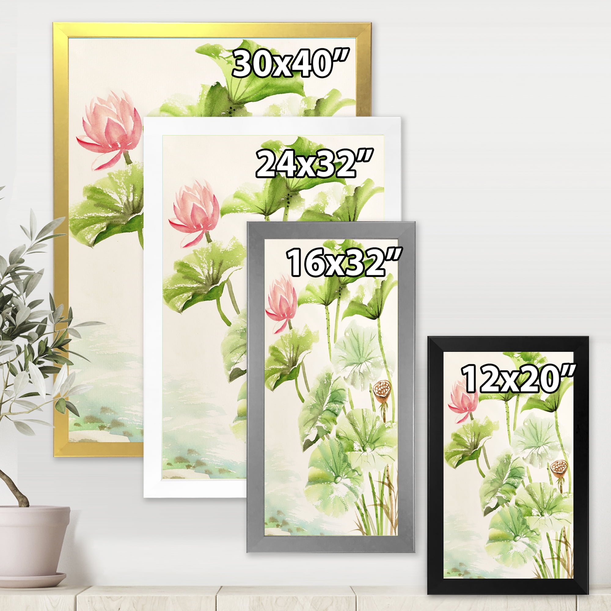 Designart 'Ancient Pink Lotuses In The Pond IV' Traditional Framed Art Print