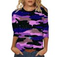 thumbnail image 1 of WEAIXIMIUNG Saint-Valentin Femmes Quotidien Été Imprimé Col Rond Hauts Manches Longues T-Shirt Imprimé Fleur Ample Fendu Côté Tunique, 1 of 5