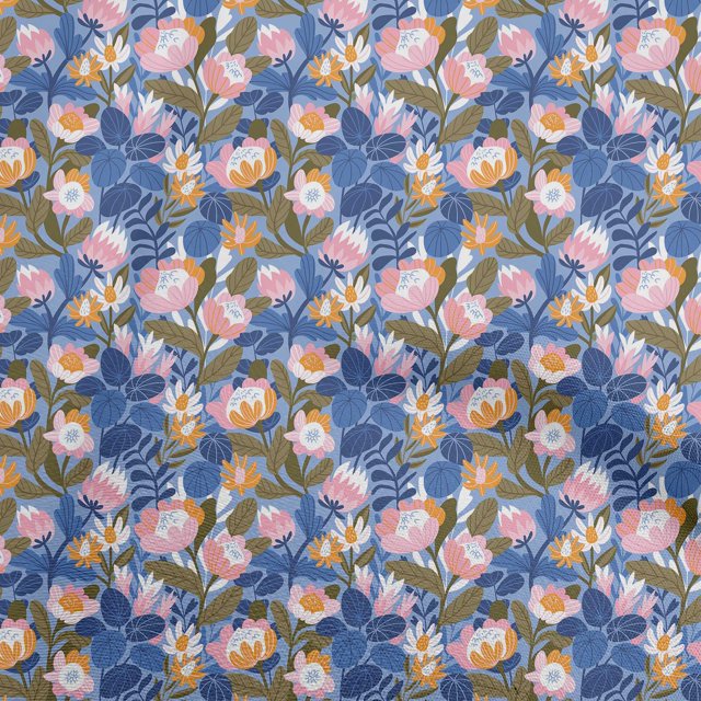 oneOone Polyester Spandex Light Blue Fabric Floral Sewing Craft Projects Fabric Prints By Yard 56 Inch Wide