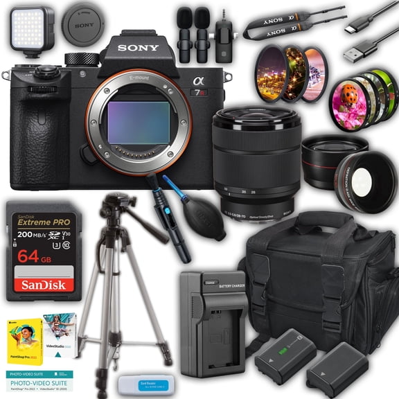 Sony a7R III Mirrorless Camera International Version (No Manufacturer Warranty) with 28-70mm f/3.5-5.6 Lens   Extreme Pro 64GB Memory Card   Case   Tripod   Wireless Microphone   Filter Kit   More