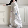 thumbnail image 5 of Bmisegm Girls Cargo Pants Wide Leg with 3D Floral Embroidery Casual Loose Fit Trousers for Kids Comfortable Playwear Trousers for Girls 6-16 Years 01_White,11-12 Years, 5 of 7