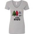 thumbnail image 3 of Inktastic Feliz Navidad Plaid Trees Women's V-Neck T-Shirt, 3 of 5