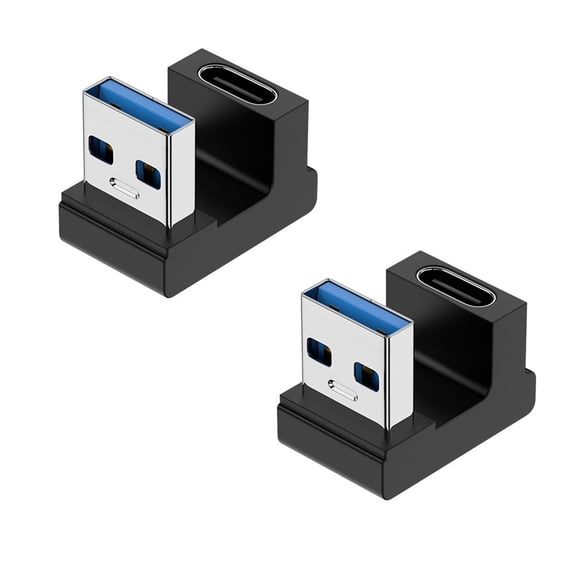 Strhowill 2 Pack 180 Degree USB A Male to USB C Female Adapter,Back Angled Opposite U Shape Cable Connector Support 10Gbps & Data Transfer, for Laptops/Phone/Tablet