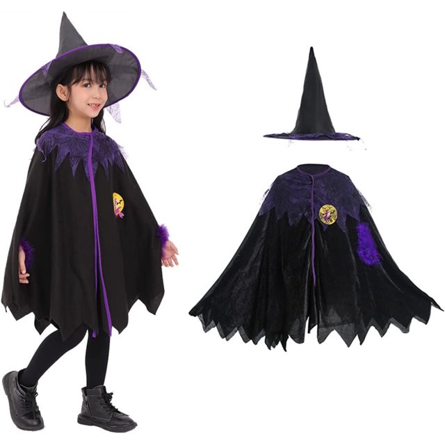 Disfraz de bruja para ni?os Capa de Halloween para ni?os con sombrero de bruja Disfraz de bruja para ni?a Disfraz de Halloween XianweiShao 8390605629587