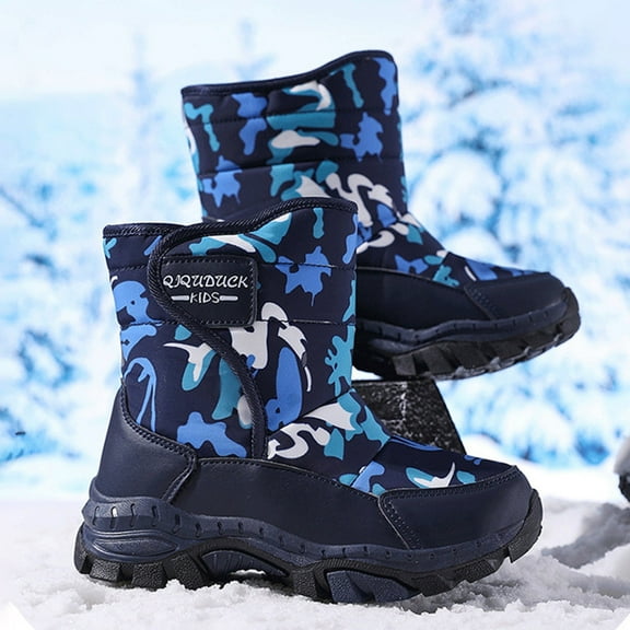 Hpapadks Girl Snow Boots Winter Outdoor School Thick Warm Non Snow Shoes Boys Winter Boots Dark Blue