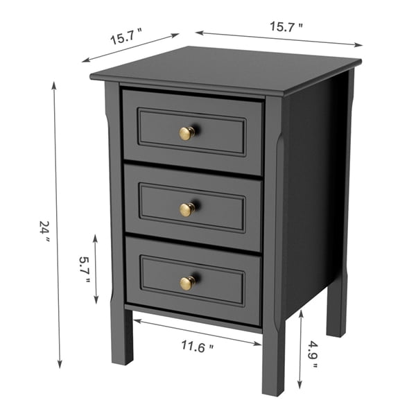 Topeakmart 2pcs 3 Drawers Nightstand Tall End Table Storage Wood Cabinet Bedroom Side Storage Black Walmart Com Walmart Com