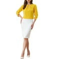 thumbnail image 2 of CURVOSPORT Camisa Elegante para Mujeres, Top de Oficina con Abertura Clave, Frente Plisado, Manga 3/4, Blusa de Chifón XL Amarilla, 2 of 6