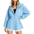thumbnail image 4 of Inverlee Womens Cinched Waist Drawstring Hooded Jacket Button Front Side Pockets Long Sleeve Sweatshirts Casual Fall Outerwear Loungewear Tops Blue M, 4 of 7