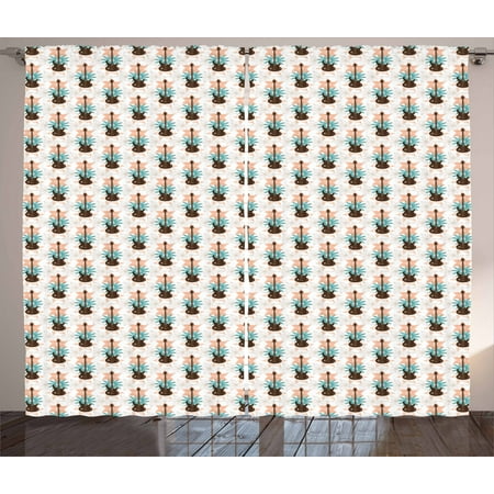 Teal Brown Room Guitar Curtains 2 Panels Set, Grunge Bass Guitars with Skulls among Blooming Abstract Artistic Flowers, Window Drapes for Living Room Bedroom, 108W X 84L Inches, Peach Teal Dark Brown, by Ambesonne ()