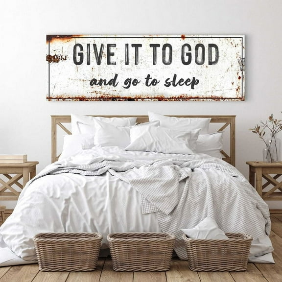 Give It to God and Go to Sleep Rustic Christian Wall Art for Peaceful Nights Canvas Prints Painting Picture Artwork Back to School Gift for Teacher