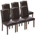 thumbnail image 3 of DUMOS Upholstered Dining Chairs Set of 6, Modern Leather Dining Room Chair with Nailhead Trim and Wood Legs, Mid-Century Accent for Living Room, Kitchen, Dark Brown, 3 of 4