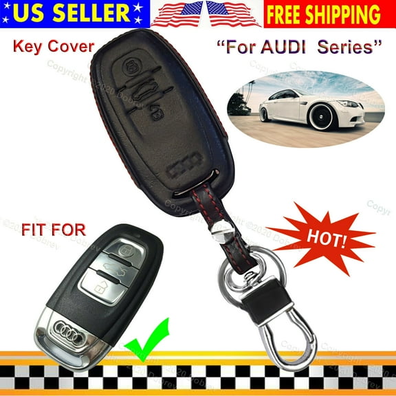 Genuine Leather Cover 3 Buttons Remote Fob Case Protector for Audi Smart Key