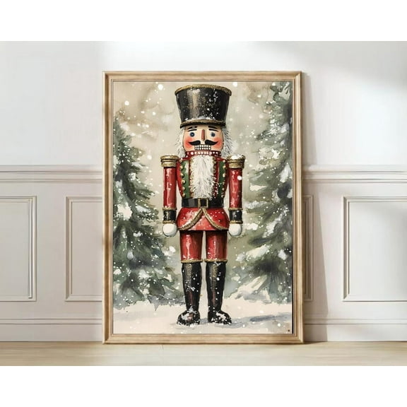 Kna Prints - Nutcracker Print Print Classic Wall Art Traditional Decor Snowy Tree Green Winter Print , Decor For Living Room Bedroom, UNFRAMED-8x12