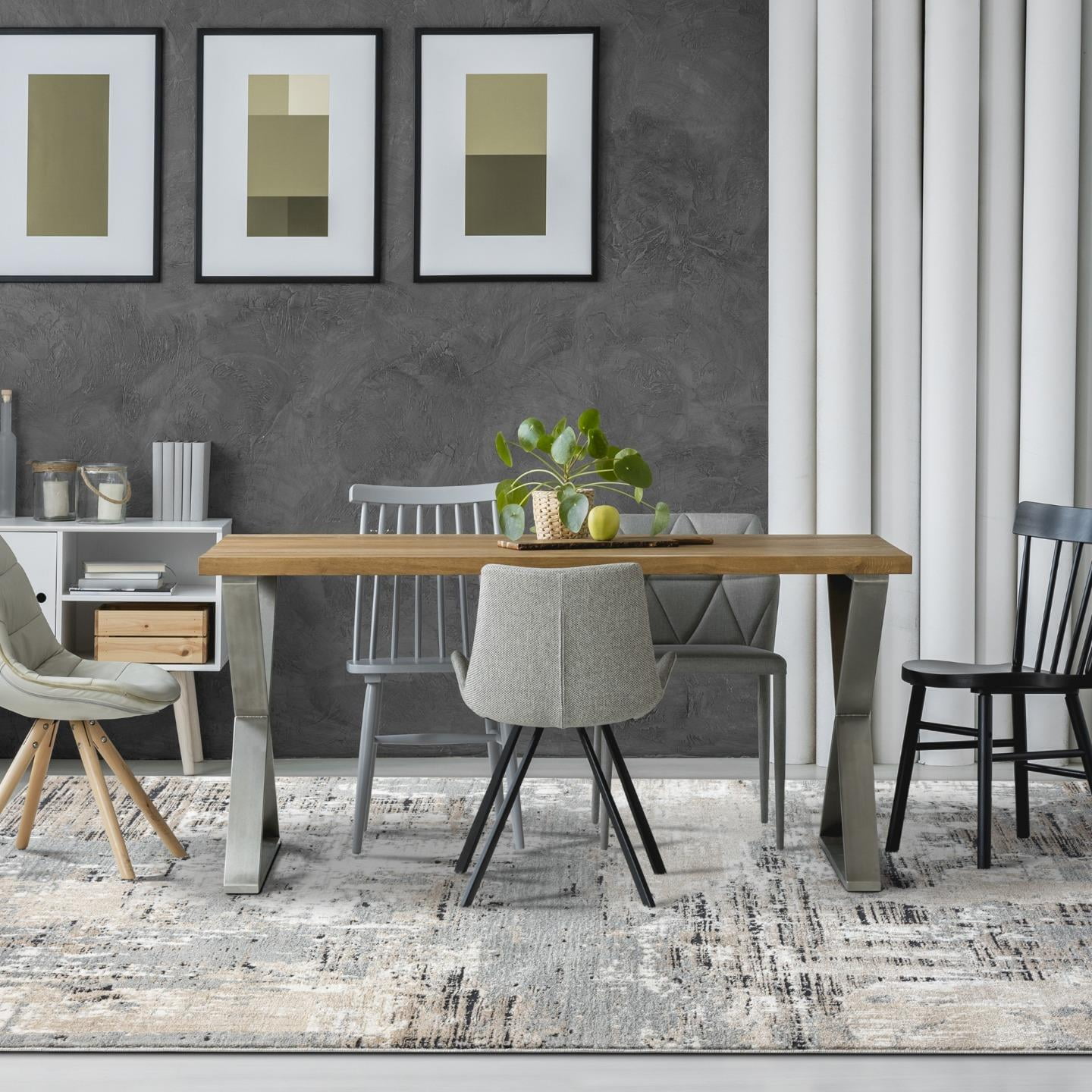 Luxe Weavers Modern Abstract Distressed Beige 4x5 Area Rug for Living Rooms and Bedrooms